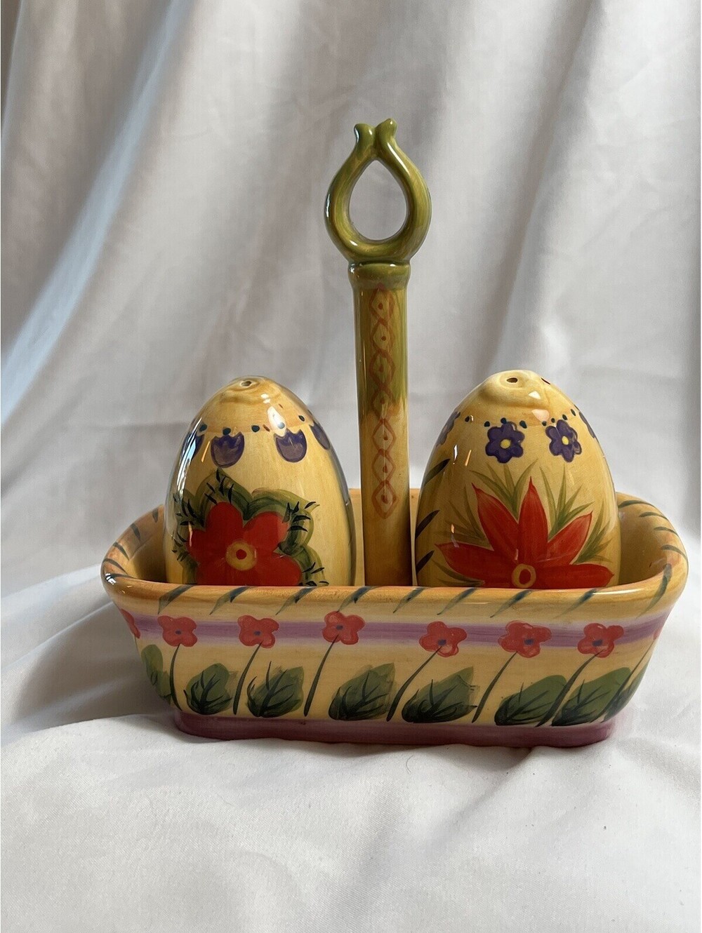 Vintage Dario Farrucci Egg Basket Salt And Pepper Set Hand Painted